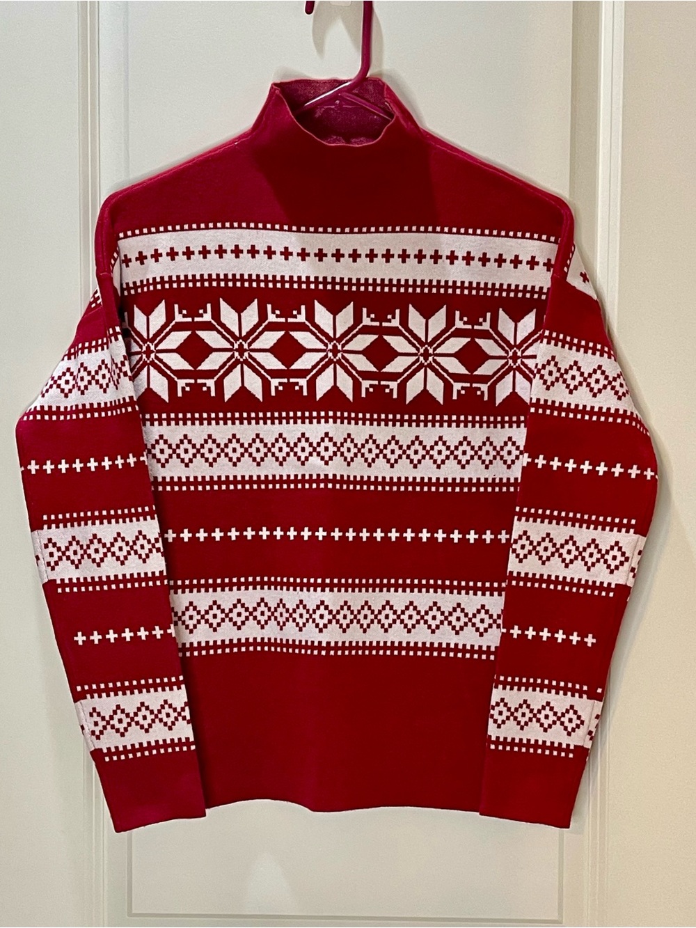 Nicole Miller Red & White Fair Isle Turtleneck Sweater Size S